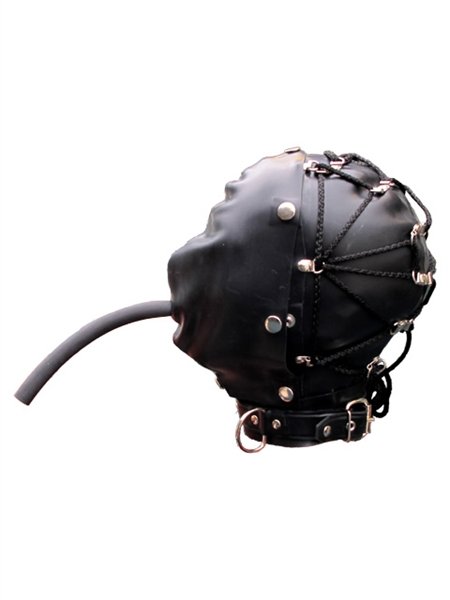 Hoofdmasker in zwart met buisopening
