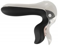 Voorbeeld: Bad Kitty Vibro-Spekulum mit LED – schwarz-transparent, geschlossen