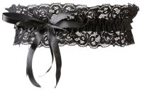Voorbeeld: Zwarte Kanten Kousenband met Satijnen Strik