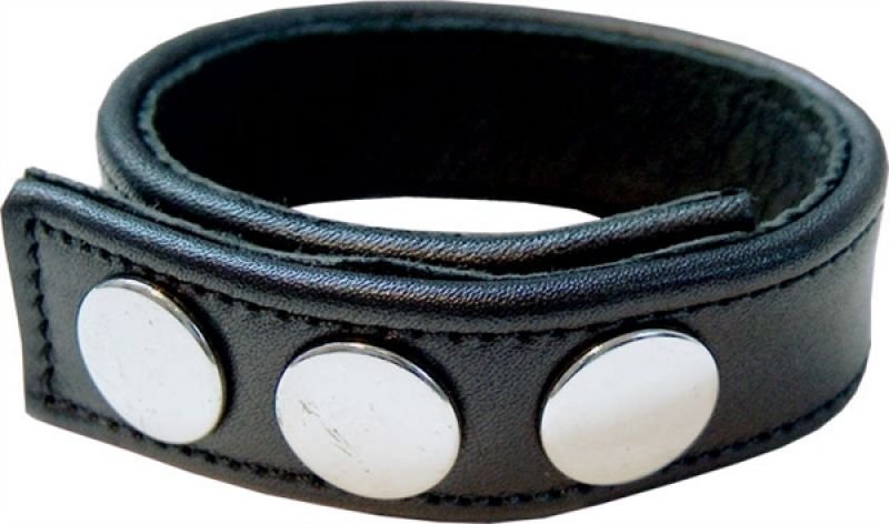 Zwart lederen cockstrap met drukknopen Zwart lederen cockstrap met drukknopen