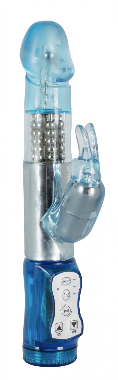 Blauwe parel vibrator met clitoris stimulerende arm Blauwe parel vibrator met clitoris stimulerende arm